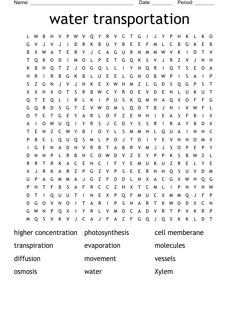 water transportation Word Search