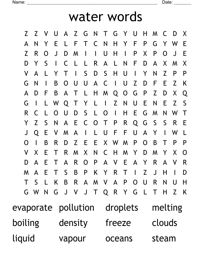 water words Word Search