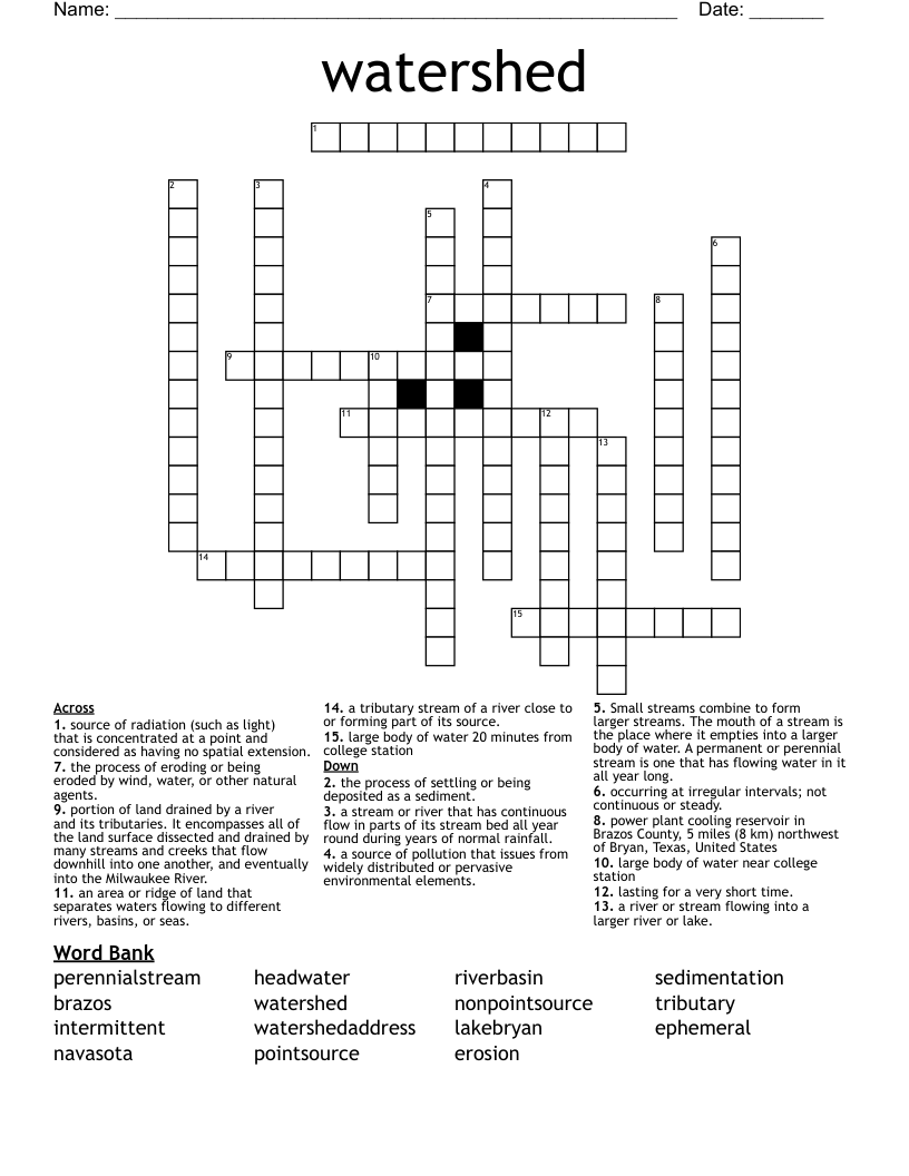 watershed Crossword