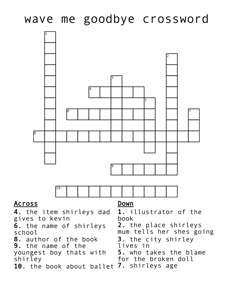 wave me goodbye crossword