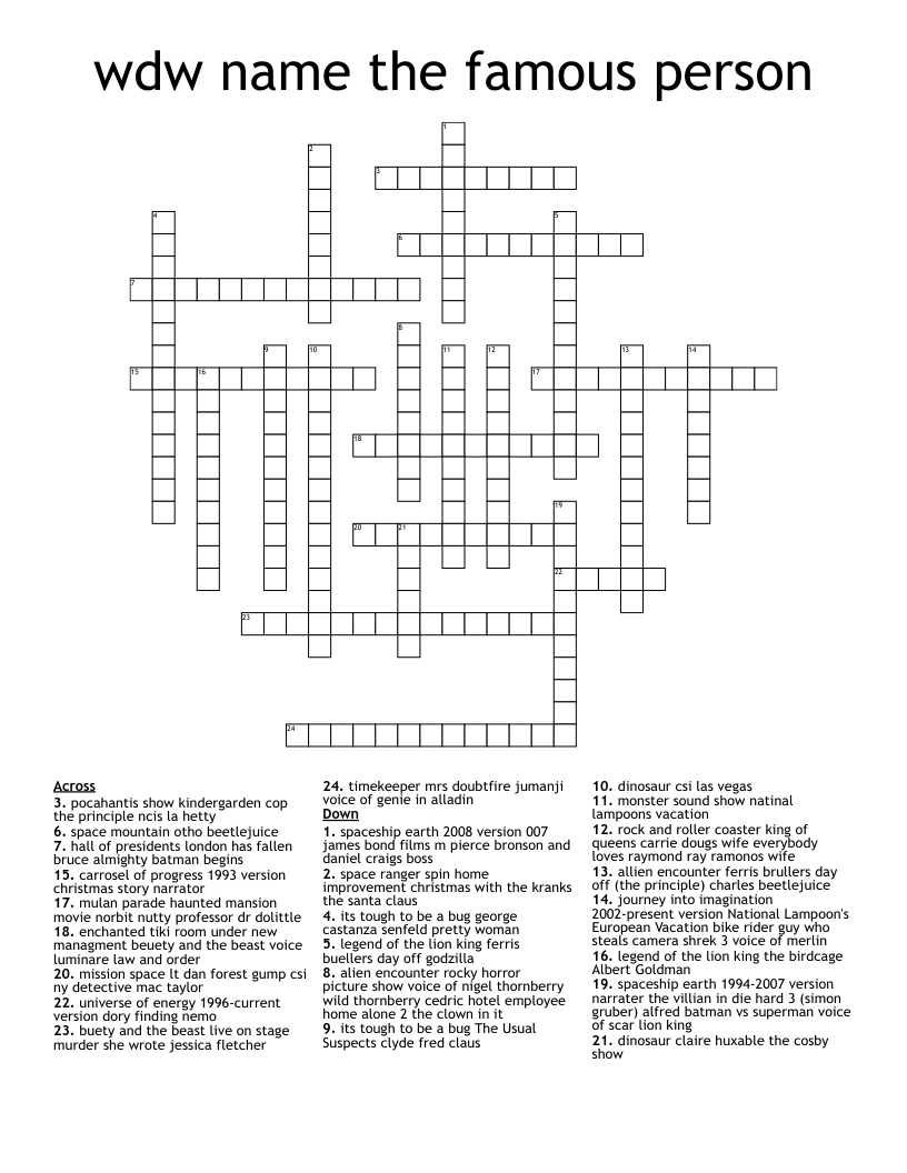 wdw name the famous person Crossword