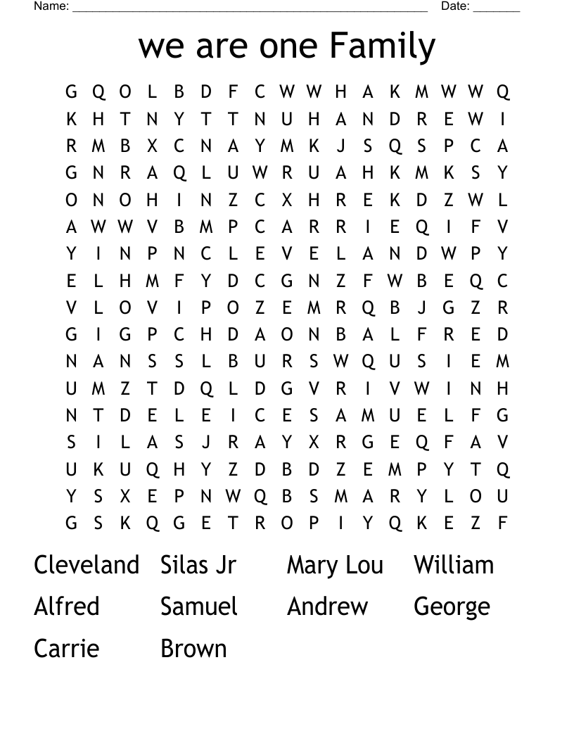 we are one Family  Word Search