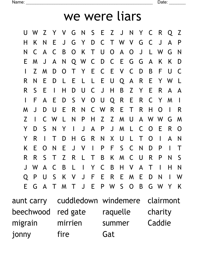 we were liars Word Search