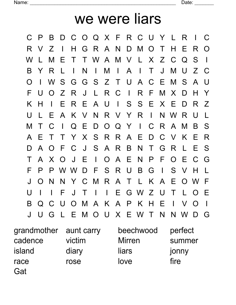 we were liars  Word Search