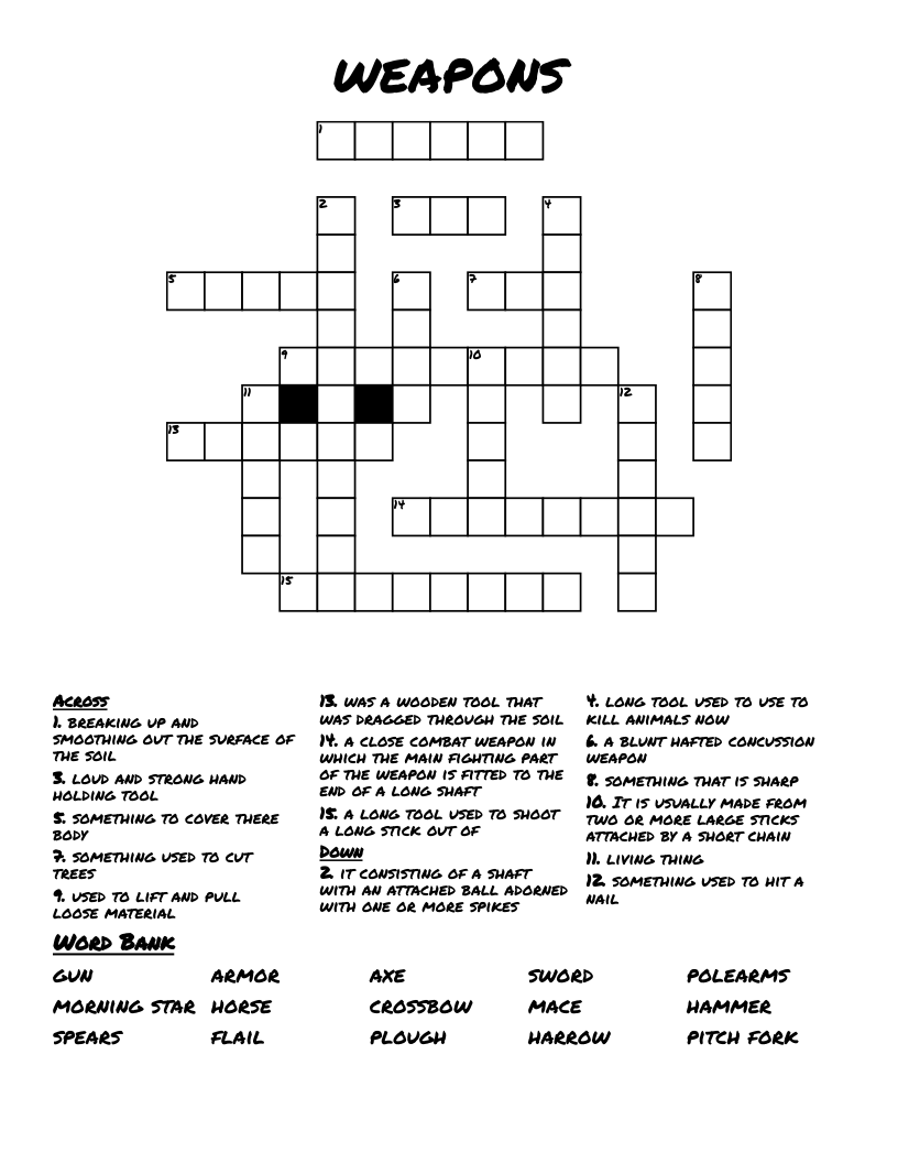 weapons Crossword