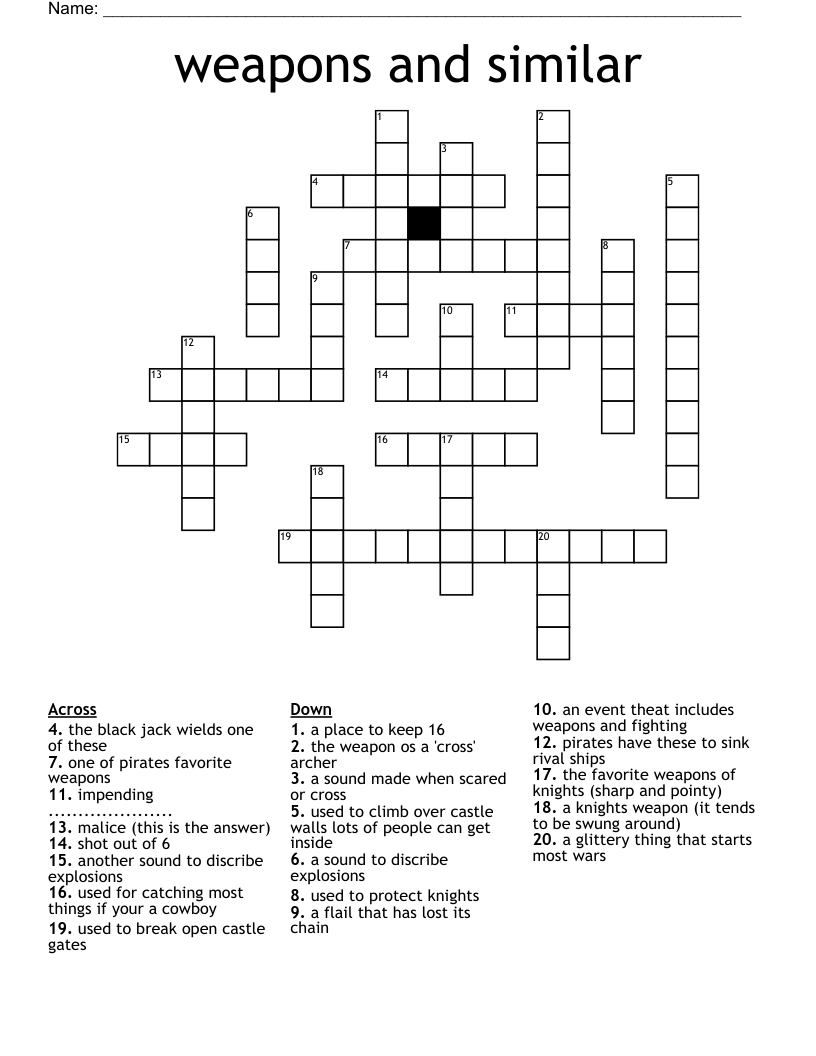 weapons and similar Crossword