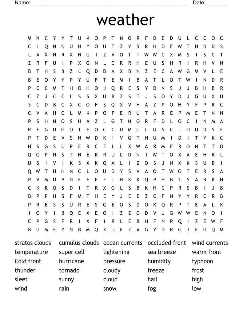 weather Word Search