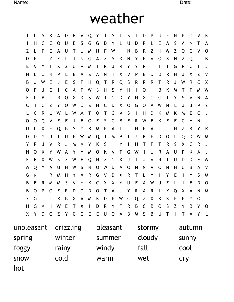weather Word Search