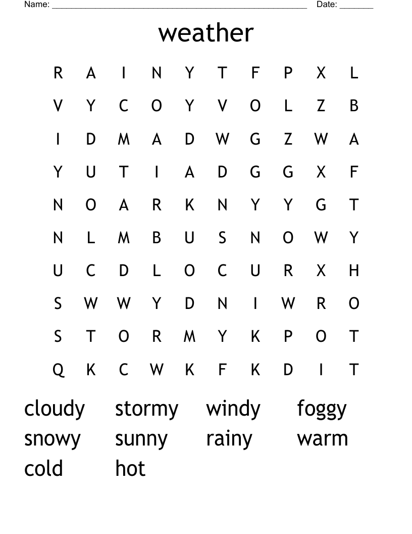 weather Word Search