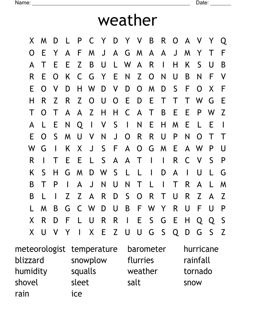 weather Word Search