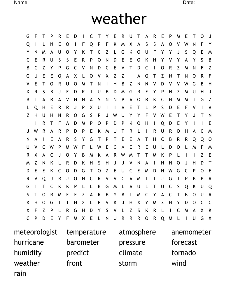 weather Word Search