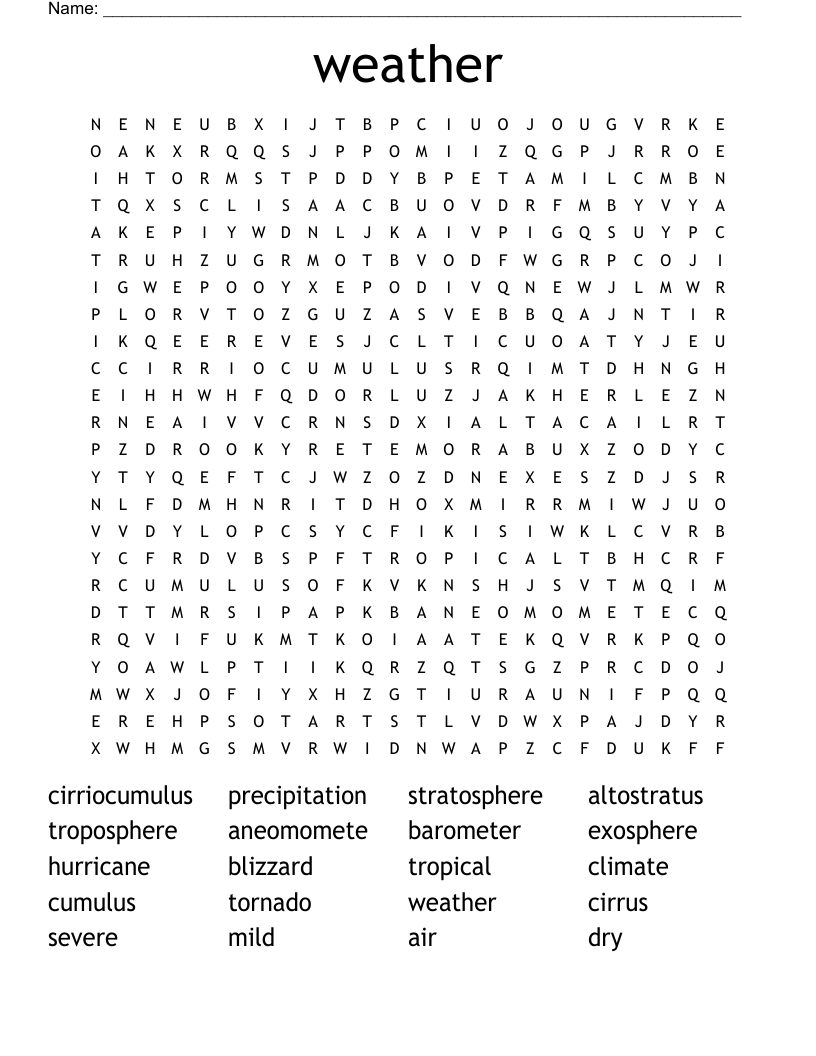 weather Word Search