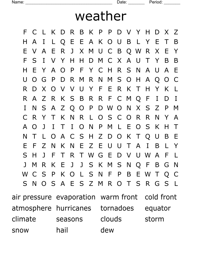 weather Word Search