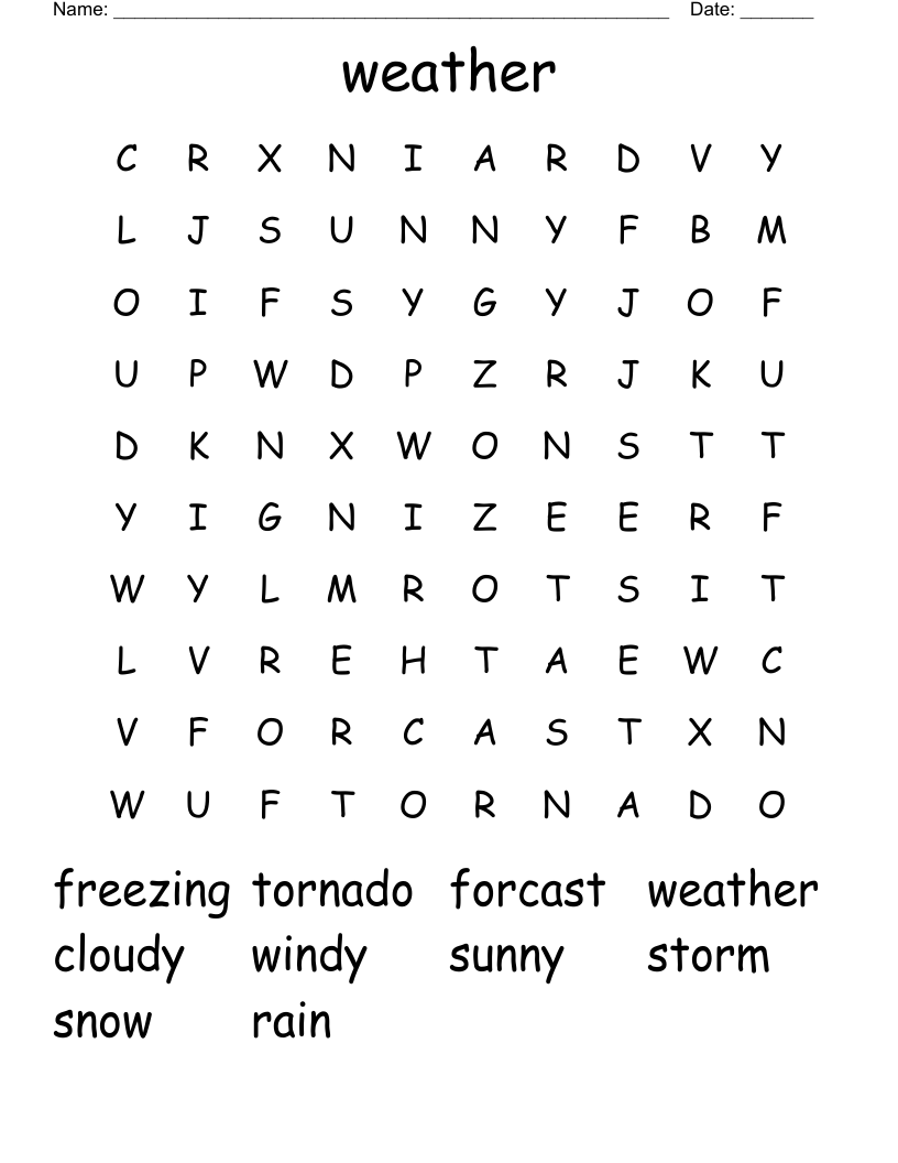 weather Word Search