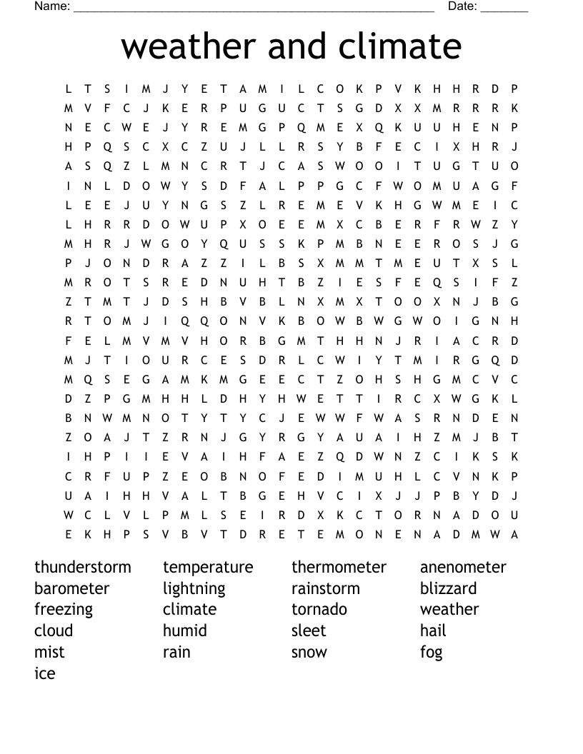 weather and climate Word Search