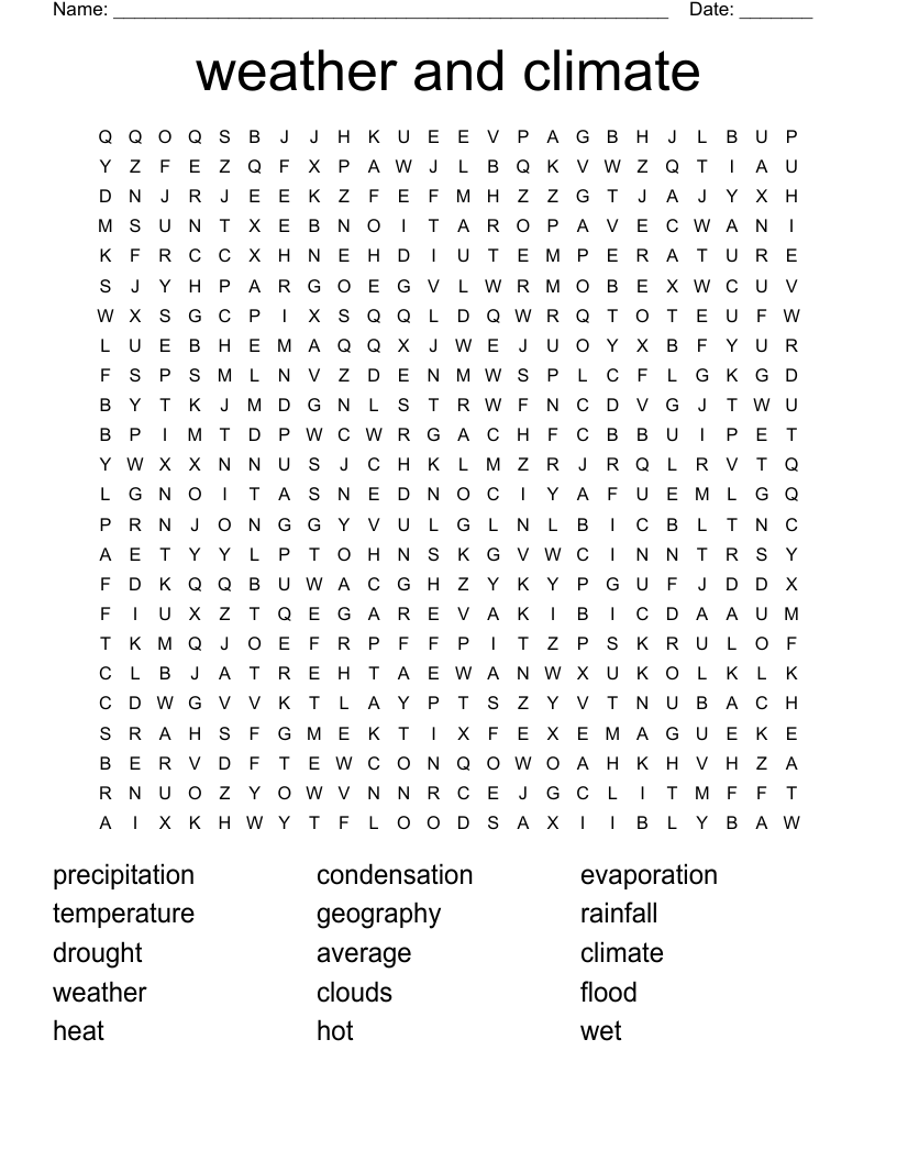 weather and climate Word Search