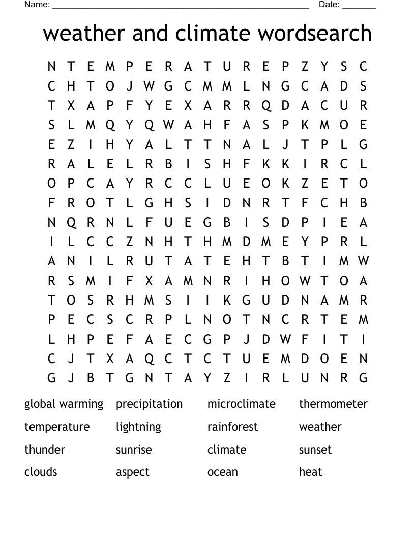 weather and climate wordsearch