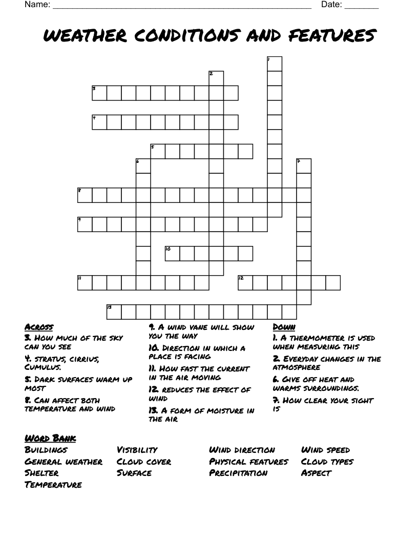 weather conditions and features Crossword