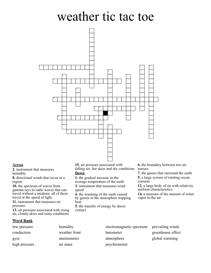 weather tic tac toe Crossword