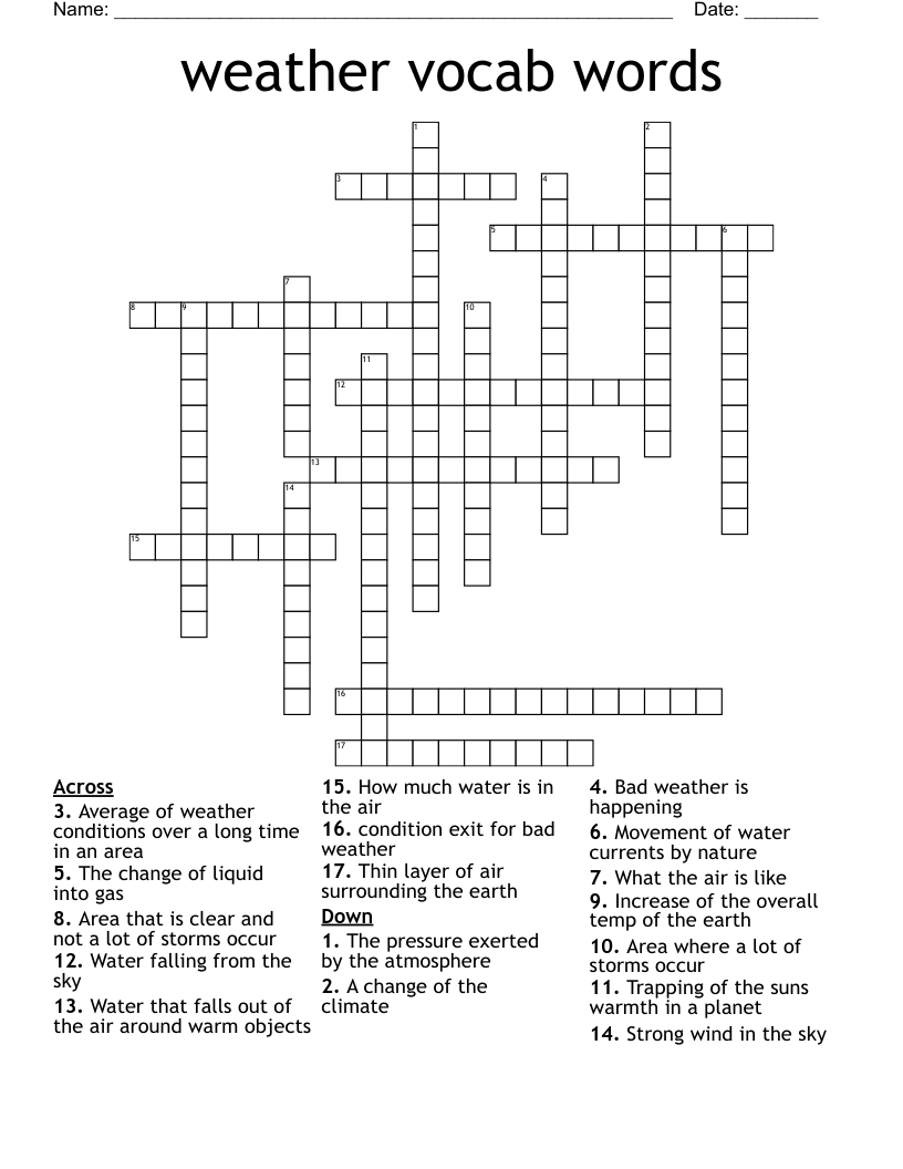 weather vocab words Crossword