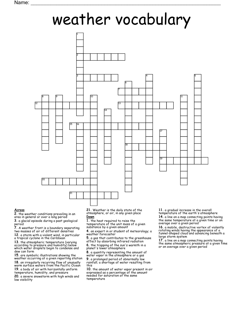 weather vocabulary Crossword