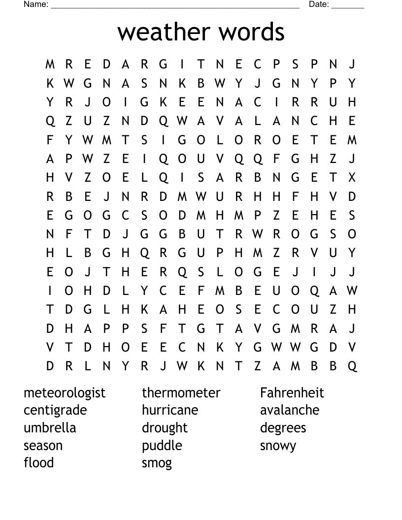 weather words Word Search