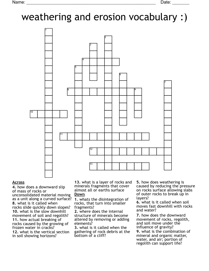 weathering and erosion vocabulary :) Crossword