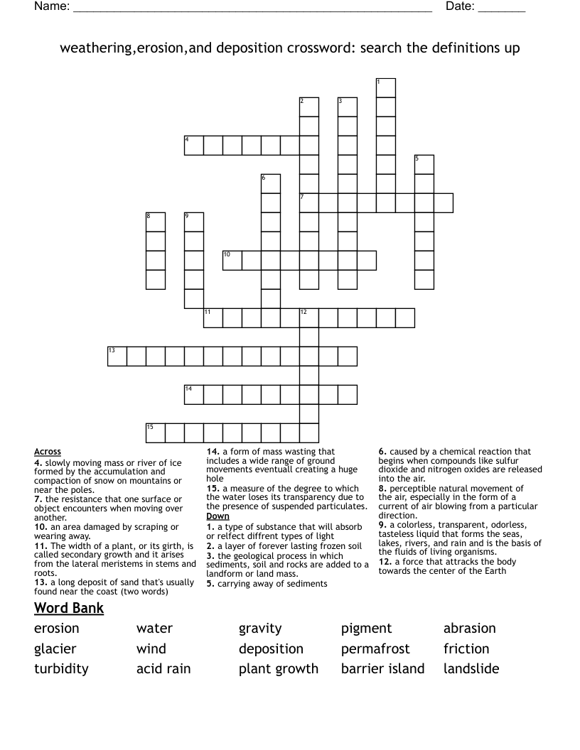 weathering,erosion,and deposition crossword: search the definitions up