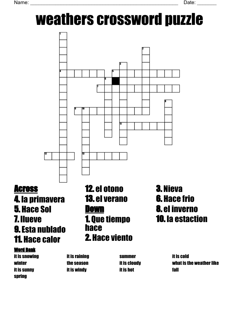 weathers crossword puzzle