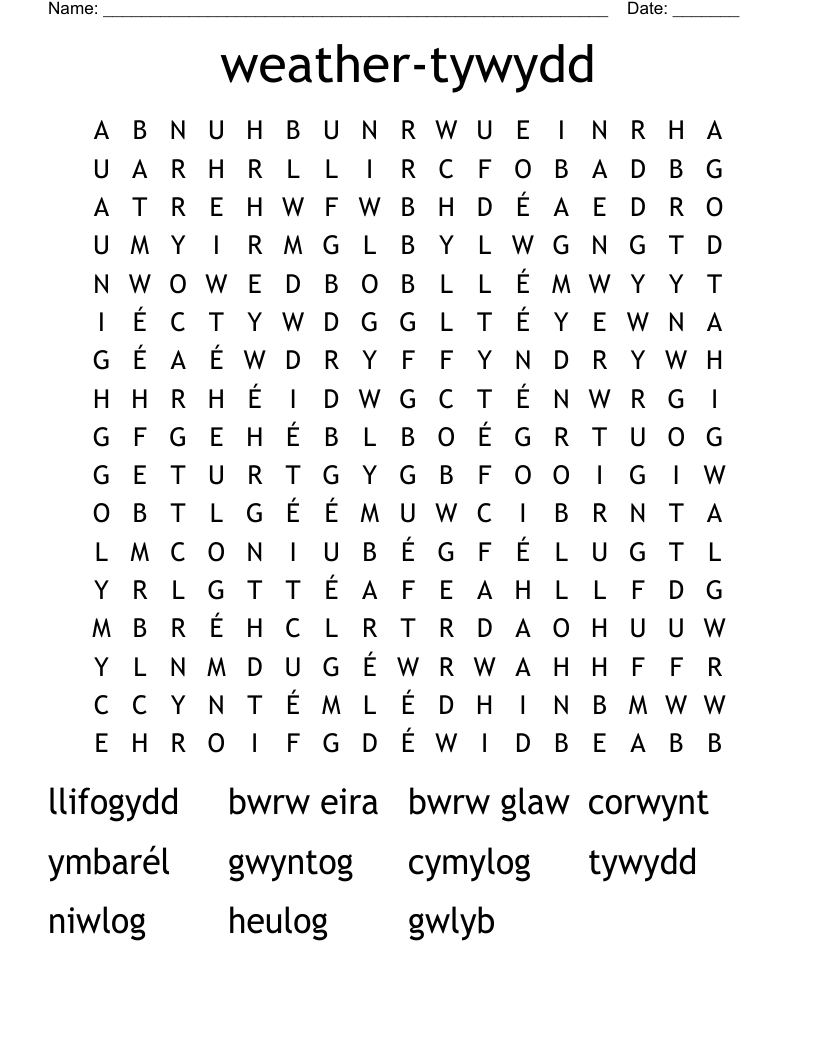 weather-tywydd Word Search