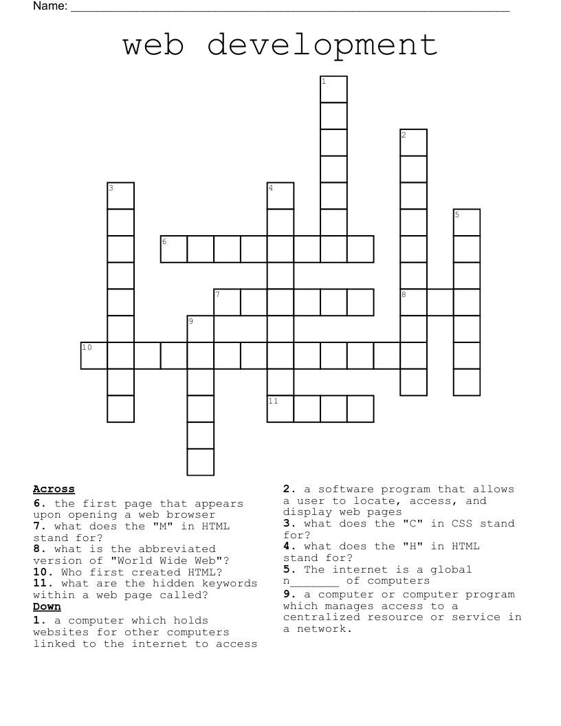 web development  Crossword