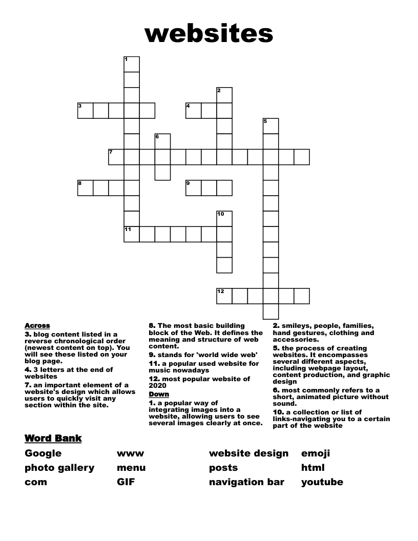 websites  Crossword