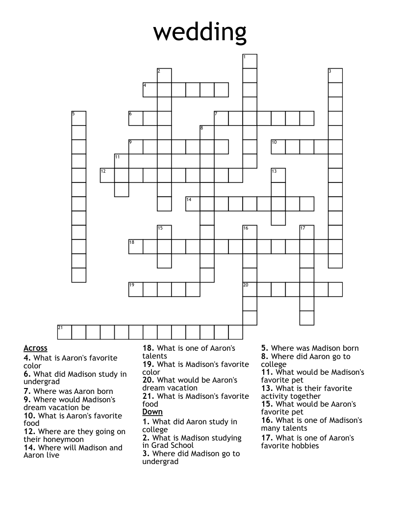 wedding Crossword