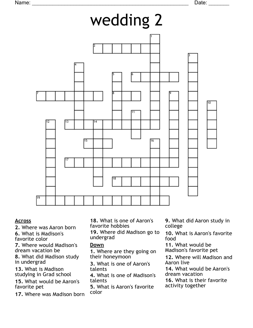 wedding 2 Crossword
