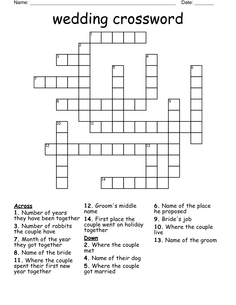 wedding crossword