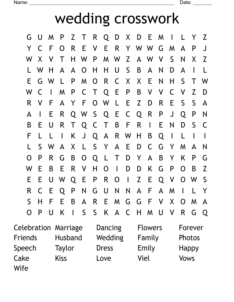 wedding crosswork Word Search