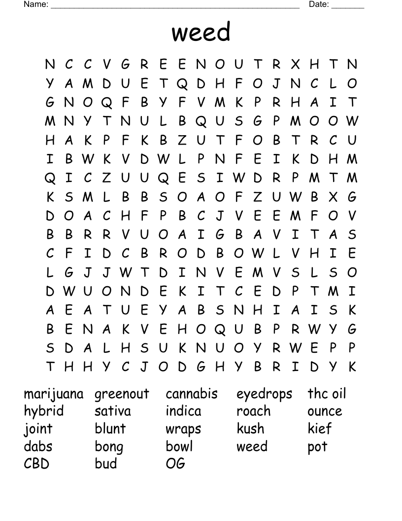 weed Word Search