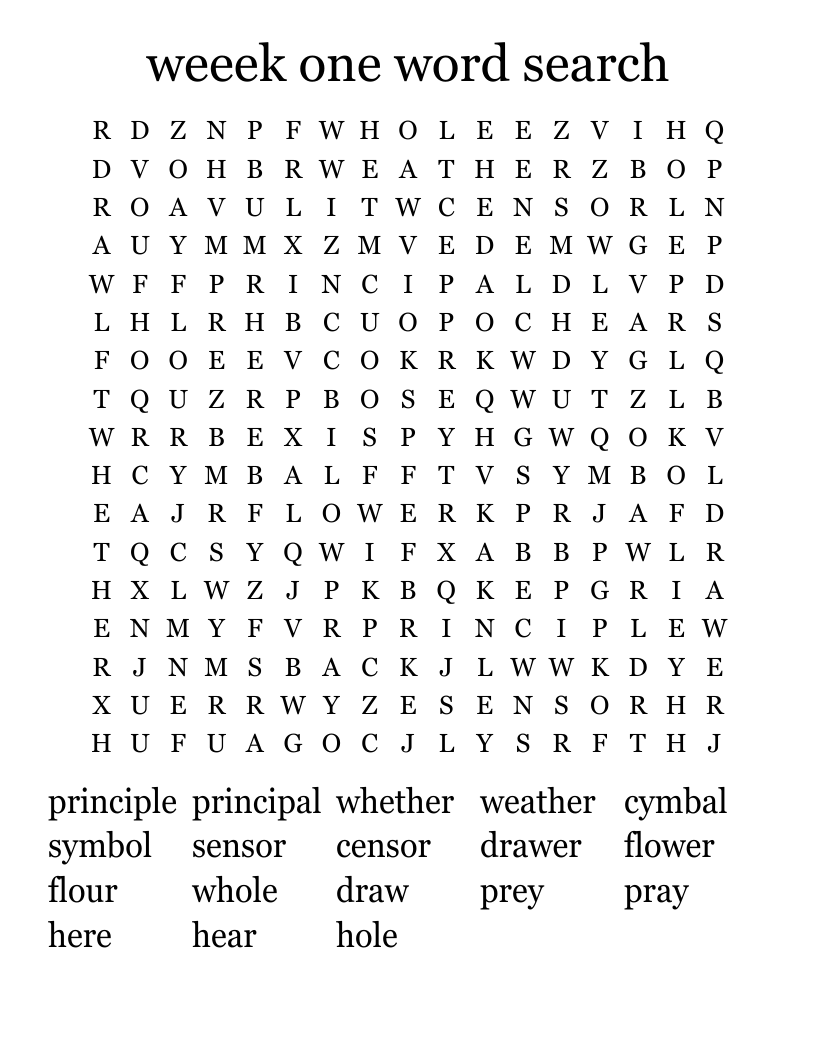 weeek one word search