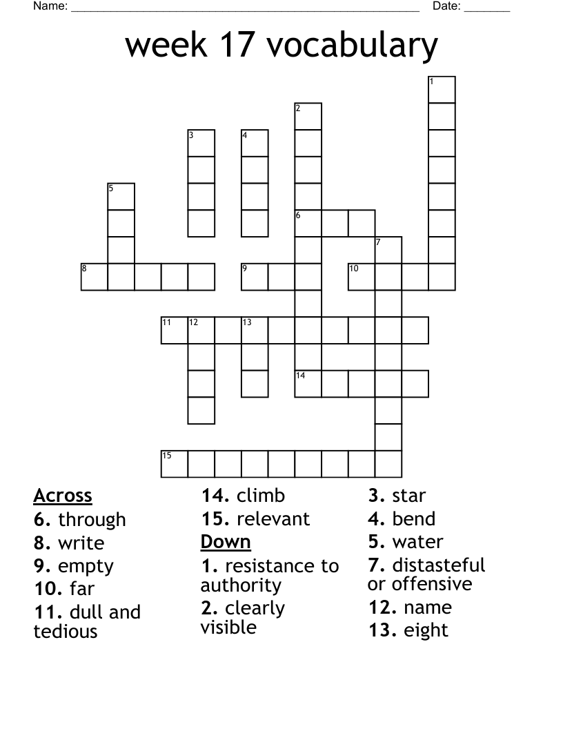 week 17 vocabulary Crossword