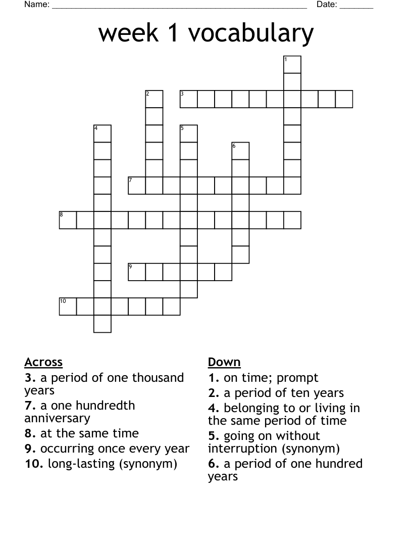 week 1 vocabulary Crossword
