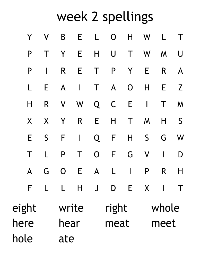 week 2 spellings Word Search