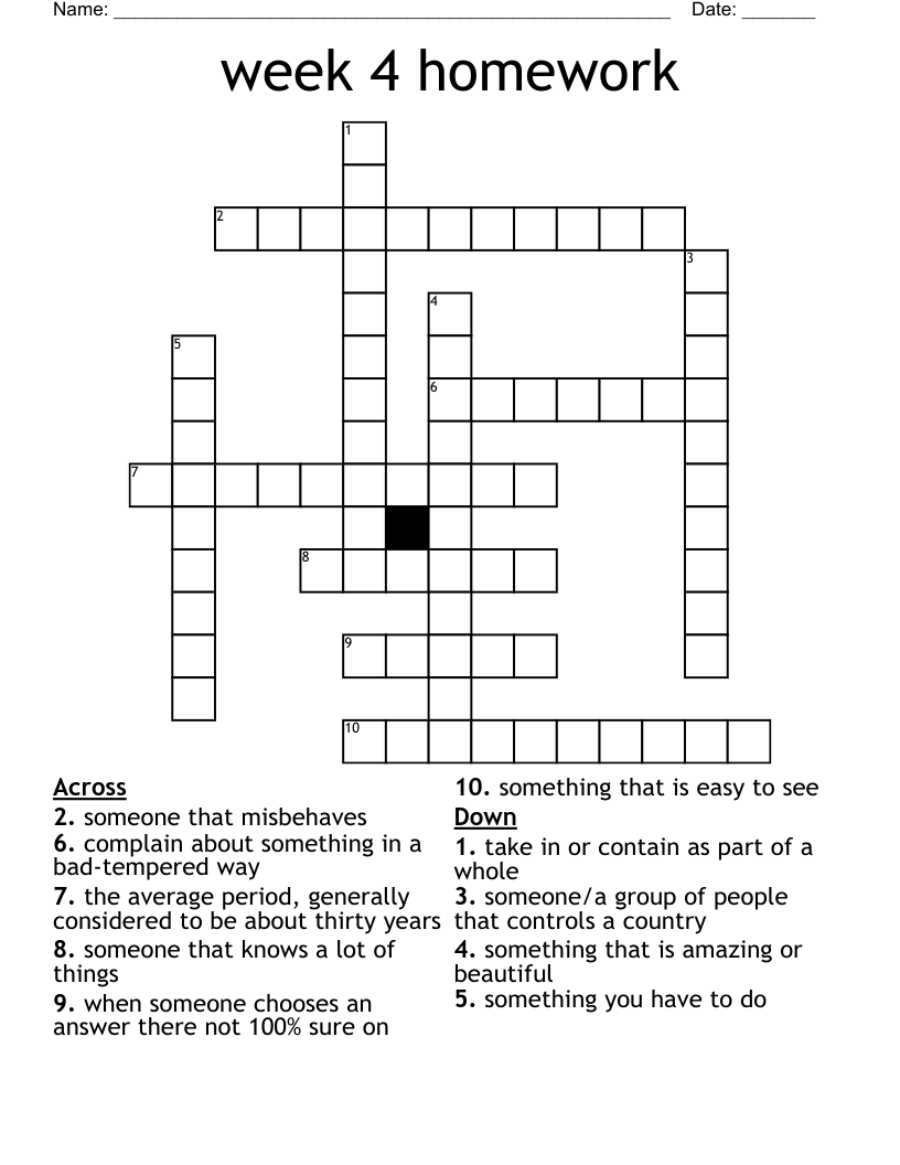 week 4 homework Crossword