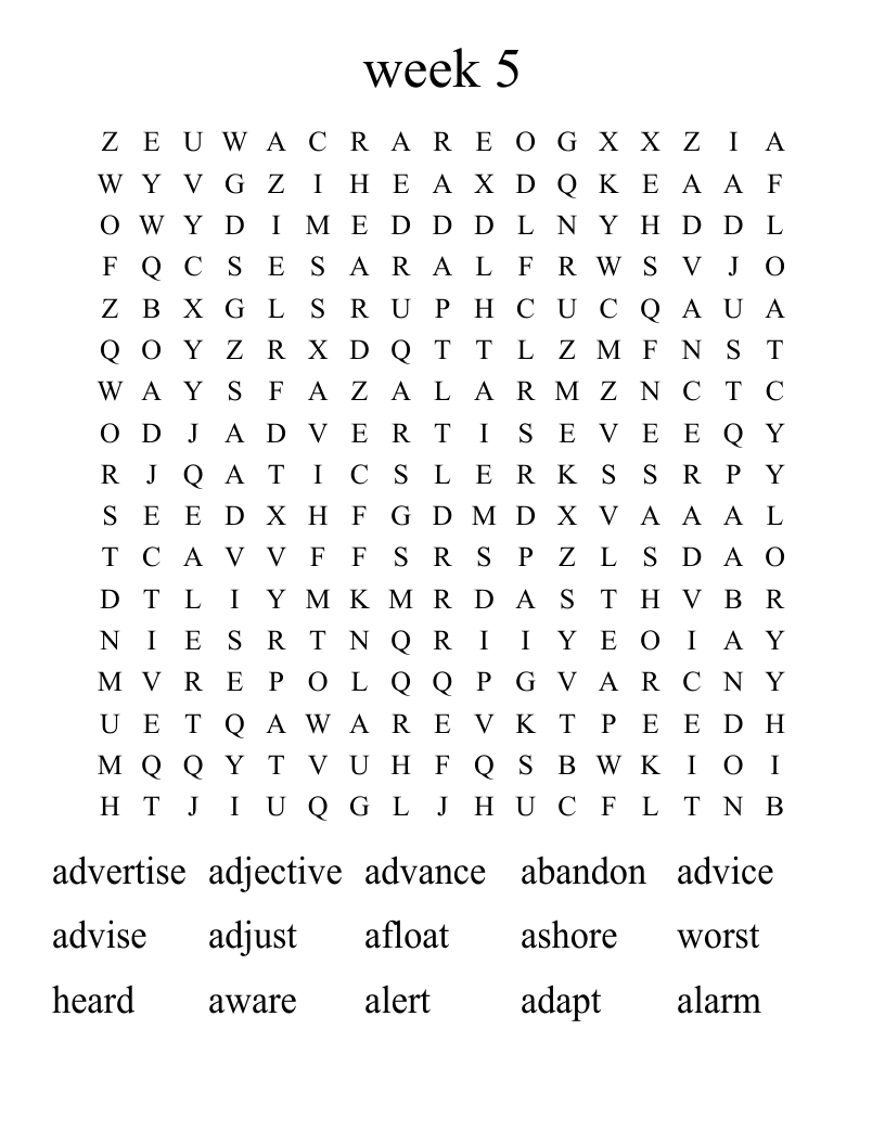 week 5 Word Search