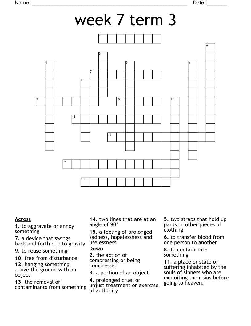 week 7 term 3 Crossword