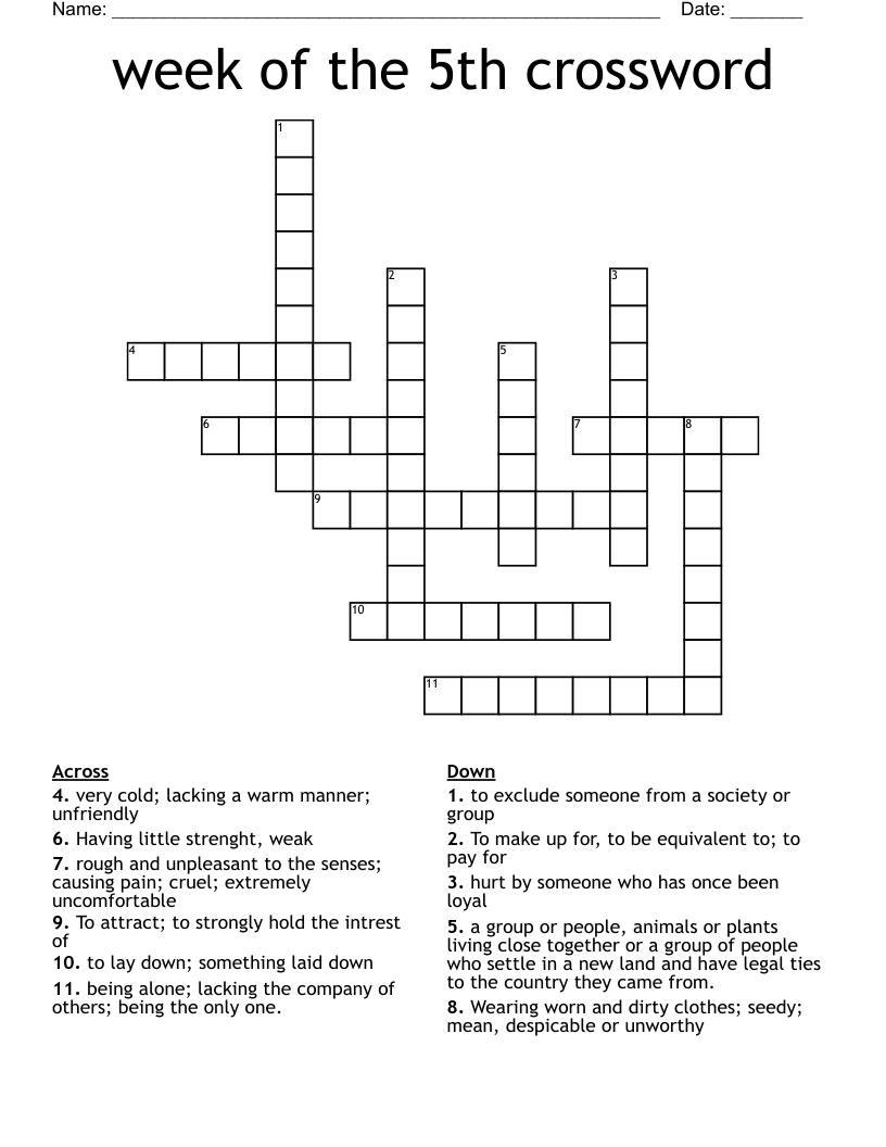 week of the 5th crossword