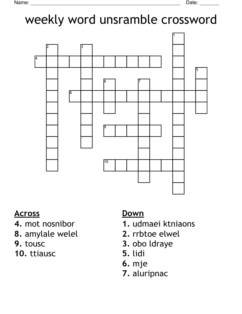weekly word unsramble crossword