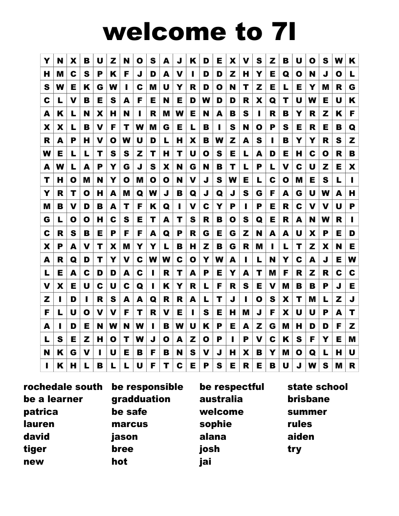 welcome to 7l Word Search