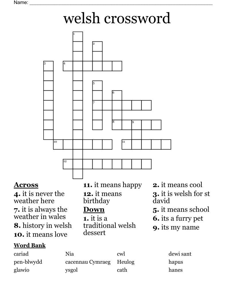 welsh crossword 