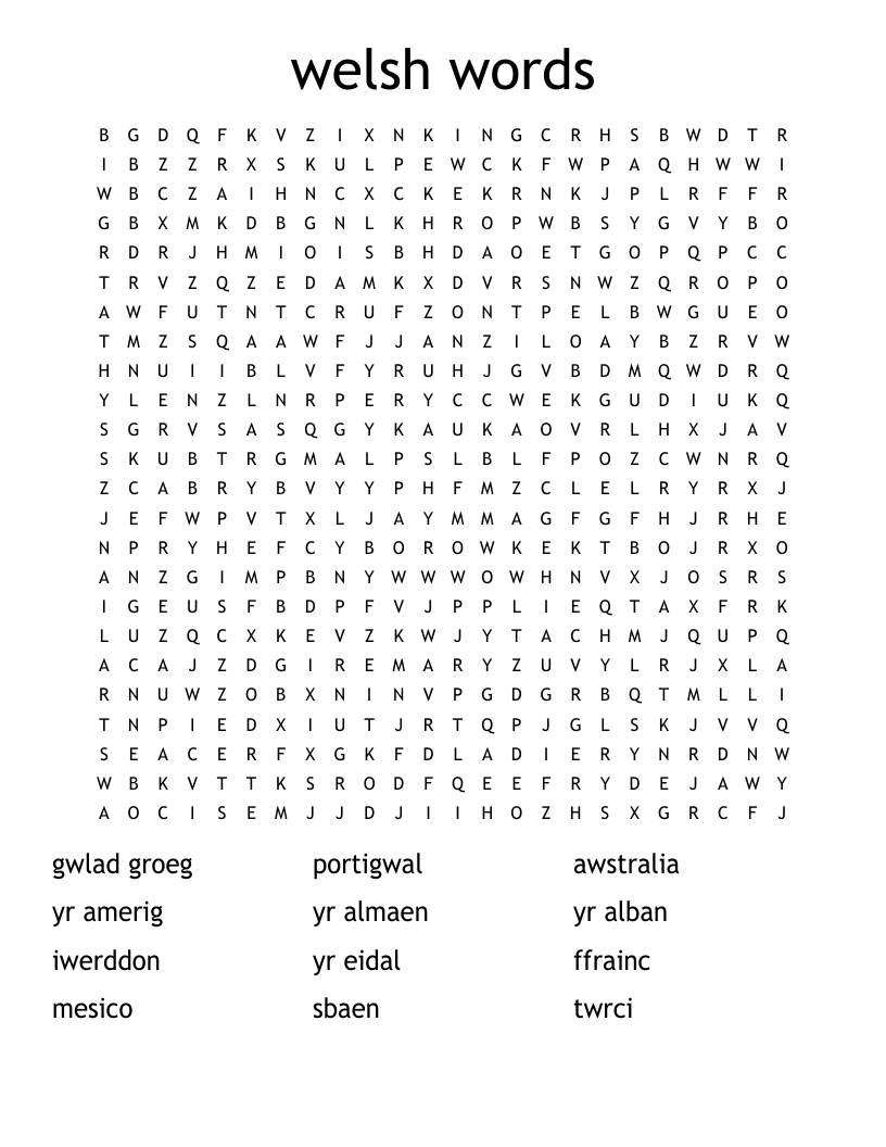welsh words Word Search