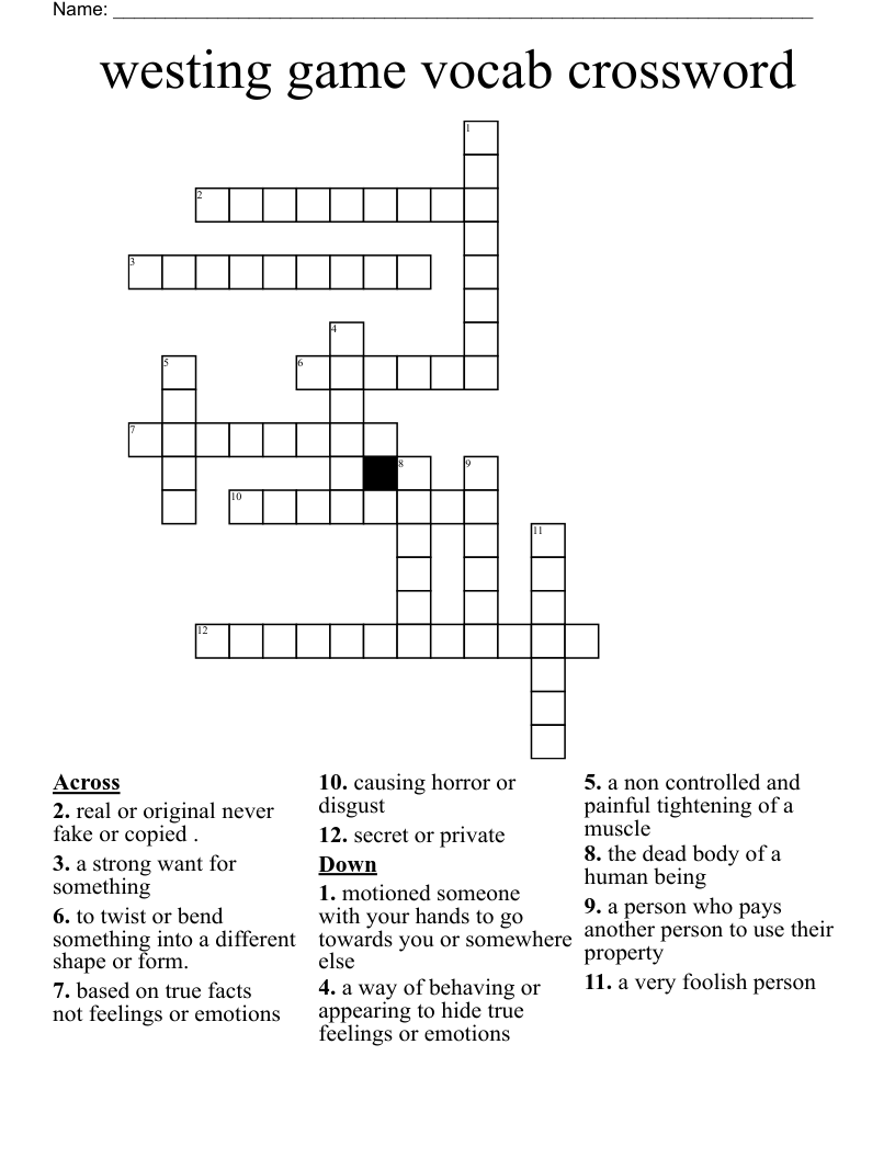 westing game vocab crossword 